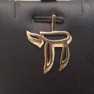 14K Yellow Real Solid Gold Jewish Hai Chai 18 Long Life Pendant Charm 3.30gr